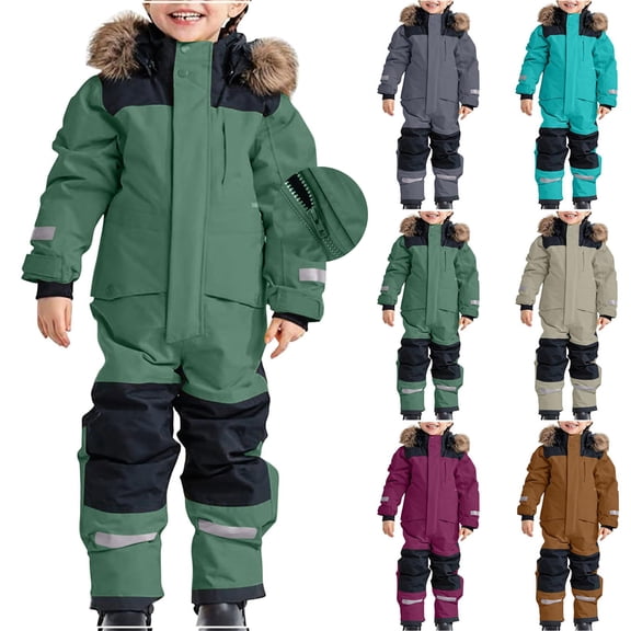 Oksale Snow Suit for Kids' Boys One Piece Windproof Waterproof Snowsuit Thicken Warm Winter Overalls Snowboarding Ski Suits Mint Green 10 Years