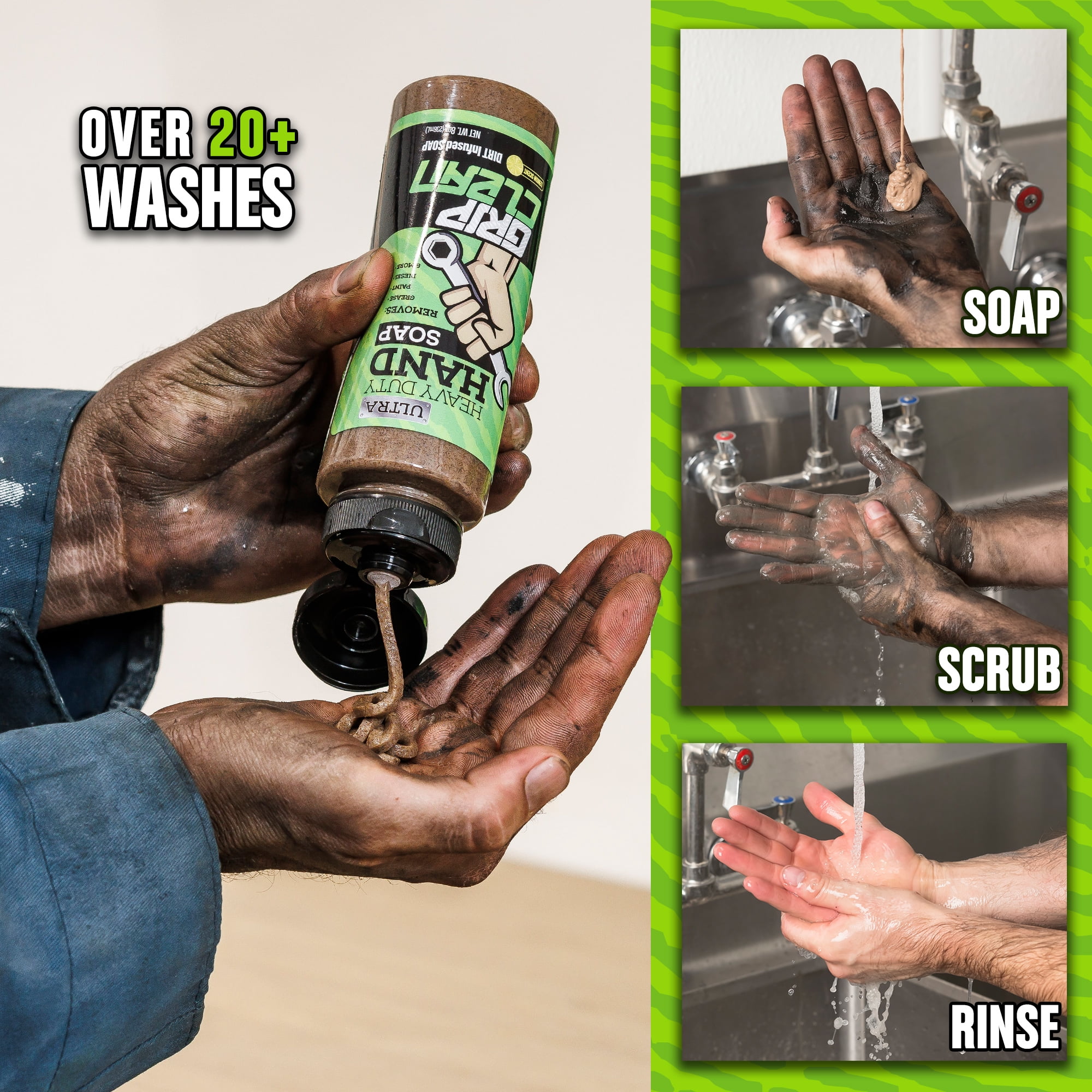Grip Clean  Heavy Duty Hand Wipes & Tool Cleansing Wipes - Waterless Hand  Cleaner for Mechanics & Painters, Grease Wipes