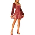 thumbnail image 4 of INSPIRE CHIC Women's Sparkly Metallic Sweetheart Neck Semi Sheer Long Sleeve Mini Dress, 4 of 5