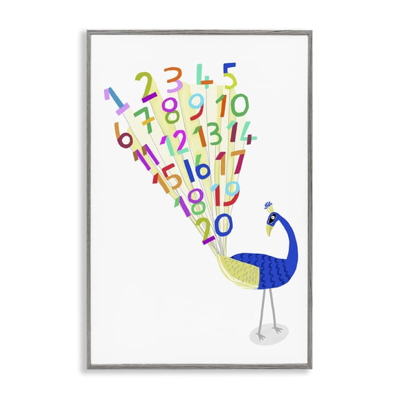 Stupell Industries Peacock with Numbers Animals & Insects Painting Gray Framed Art Print Wall Art, 20 x 30