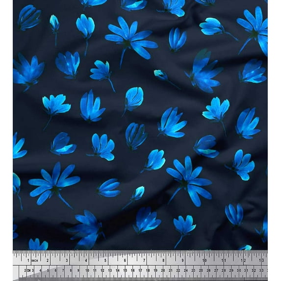 Soimoi Satin Silk Fabric Artistic Flower Print Sewing Fabric Yard 42 Inch Wide