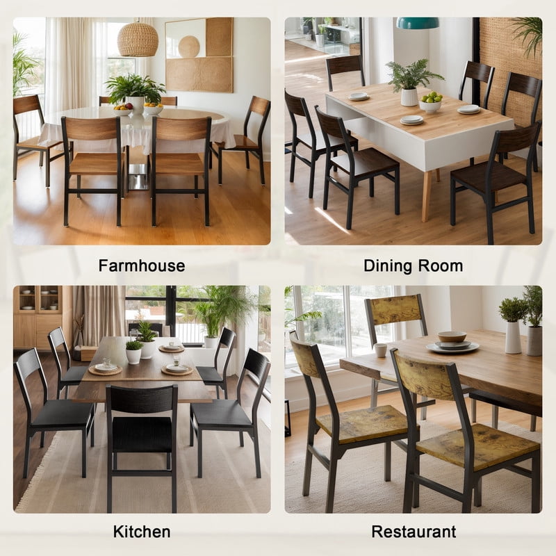 iPormis 35''Tall Dining Chairs Set of 6, Dining Room Chairs with MDF Board & Metal Frame, Perfect for Small Space, Easy Clean,Walnut