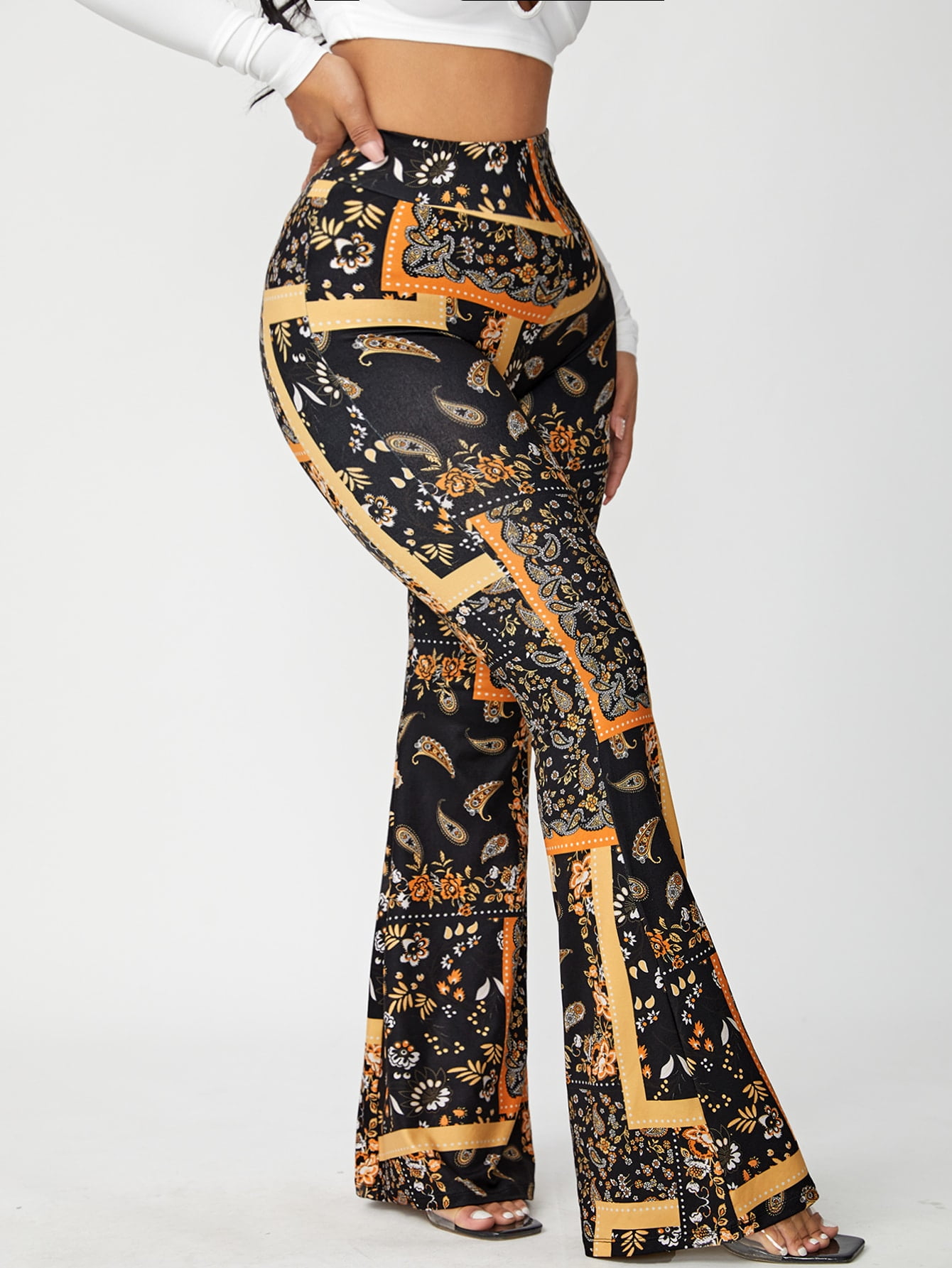 Womens Ladies Wide Leg Baroque Scarf Printed Palazzo Plus Size Pants Trousers 