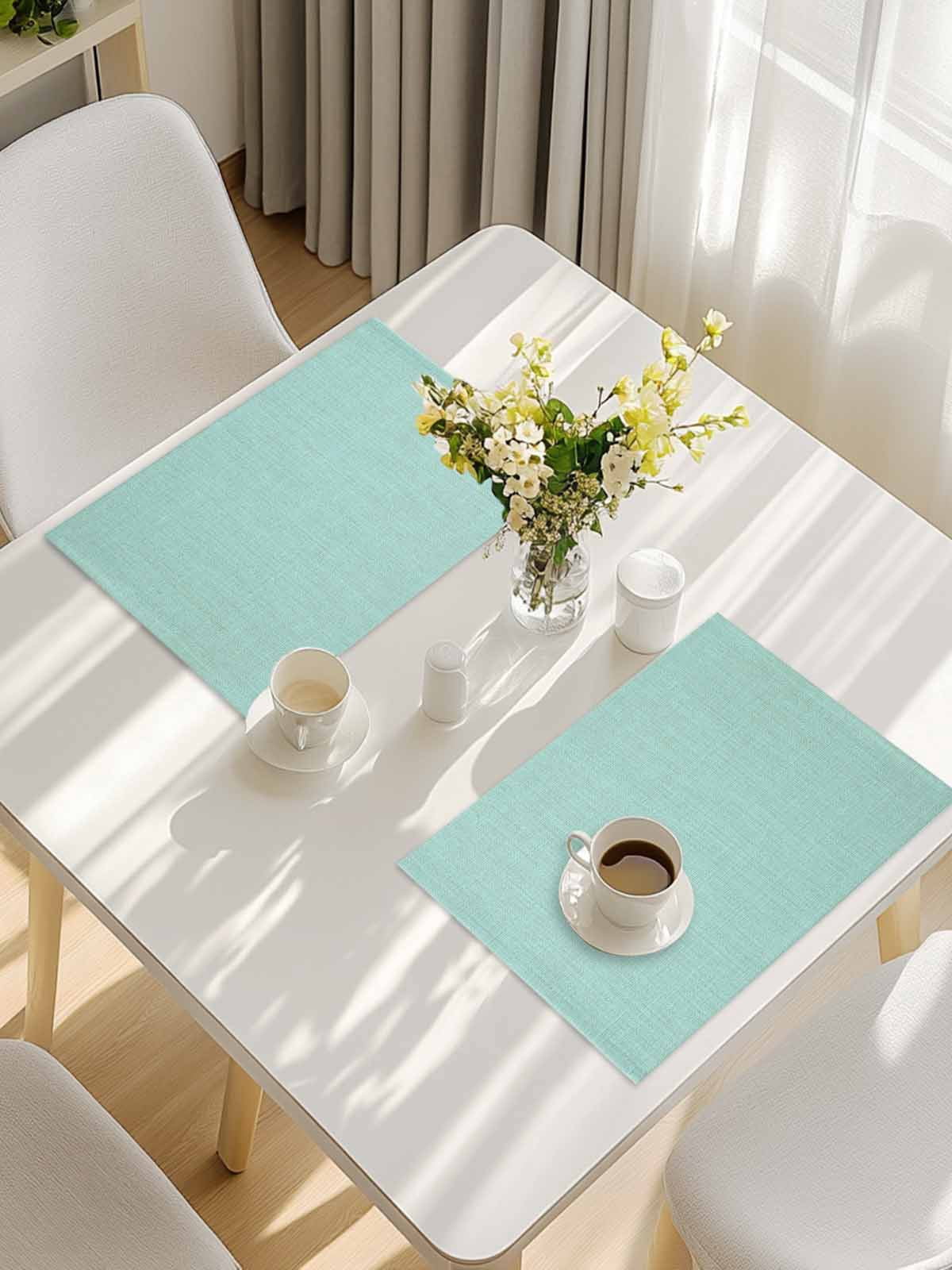Linen Mint Green Placemats Set of 4, Modern Minimalist Pure Solid Color Placemats for Dining Table, Place Mats for Kitchen Tabletop, Waterproof Wipeable Dining Table Mats Set