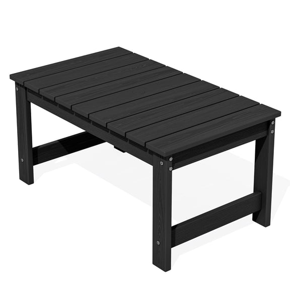 SERWALL Outdoor Rectangle Coffee Table with Umbrella Hole, 19.7" x 33.7" HDPE All Weather Patio Coffee Table, Black