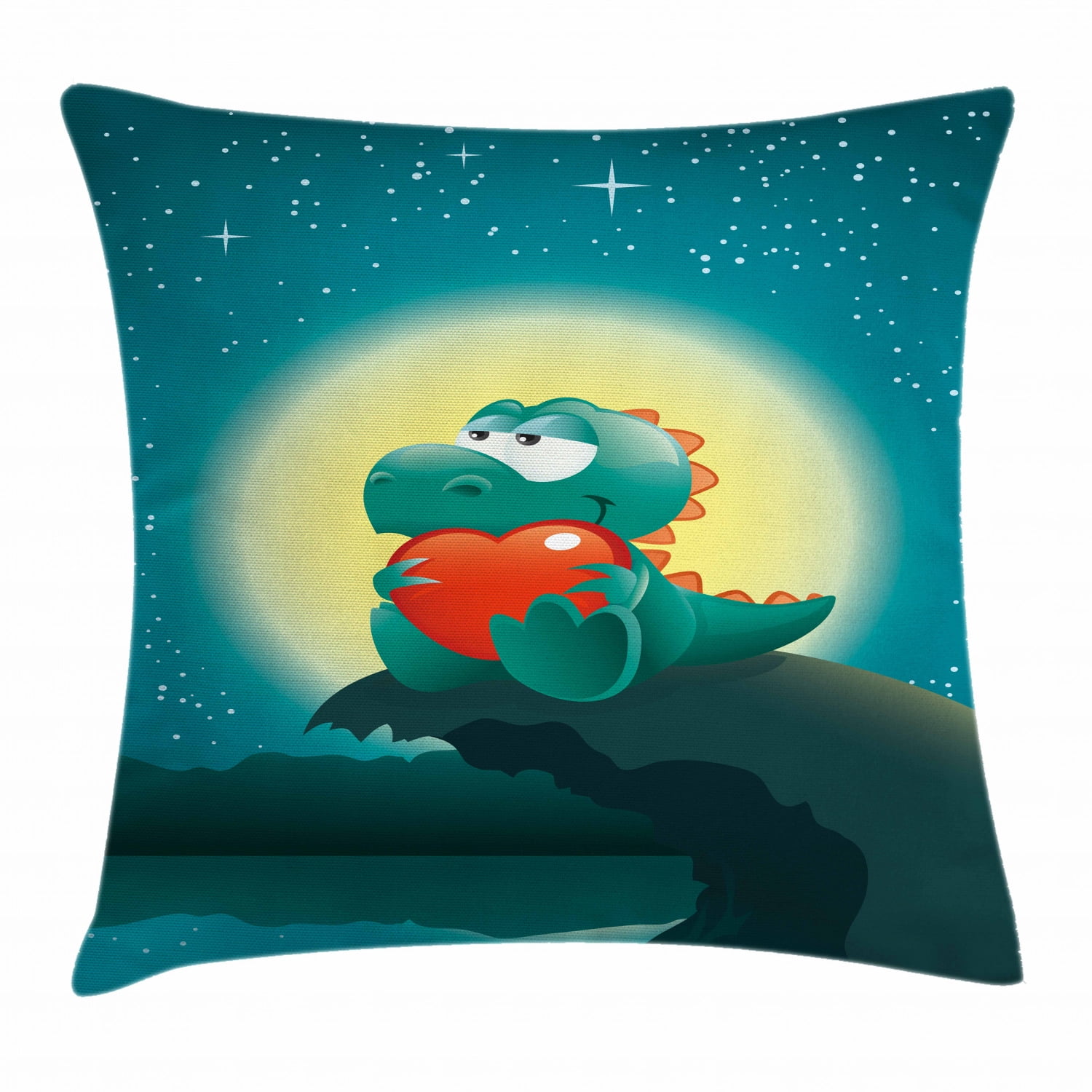 Dinosaur Throw Pillow Cushion Cover, Valentine Night Scenery with Cute