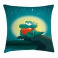 thumbnail image 1 of Dinosaur Throw Pillow Cushion Cover, Valentine Night Scenery with Cute Baby Dinosaur In Love Full Moon, Decorative Square Accent Pillow Case, 18 X 18 Inches, Jade Green Petrol Blue Red, by Ambesonne, 1 of 2