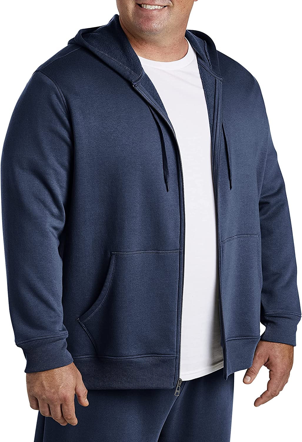 Big and Tall Essentials by DXL Men's FullZip Fleece Hoodie, Navy, 2XLT