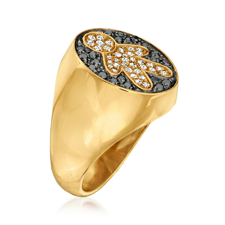 Ross-Simons C. 1990 Vintage .35 Ct. T.W. White and Black Diamond Boy Figure Signet Ring in 18kt Yellow Gold for Female, Adult, Men's, Size: One Size