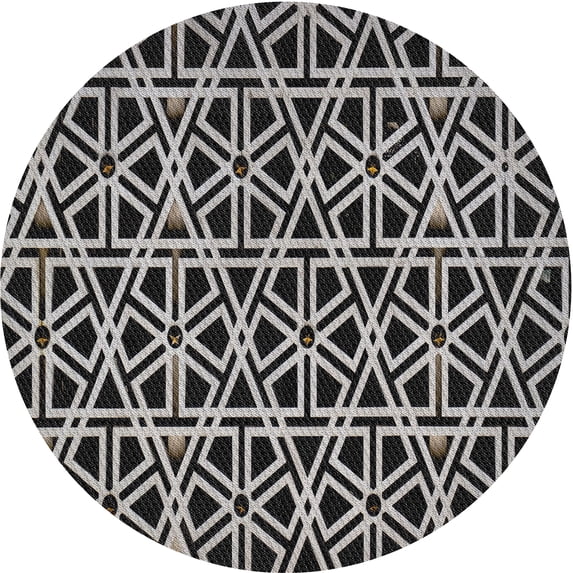 Ahgly Company Machine Washable Indoor Round Transitional Midnight Gray Area Rugs, 3' Round
