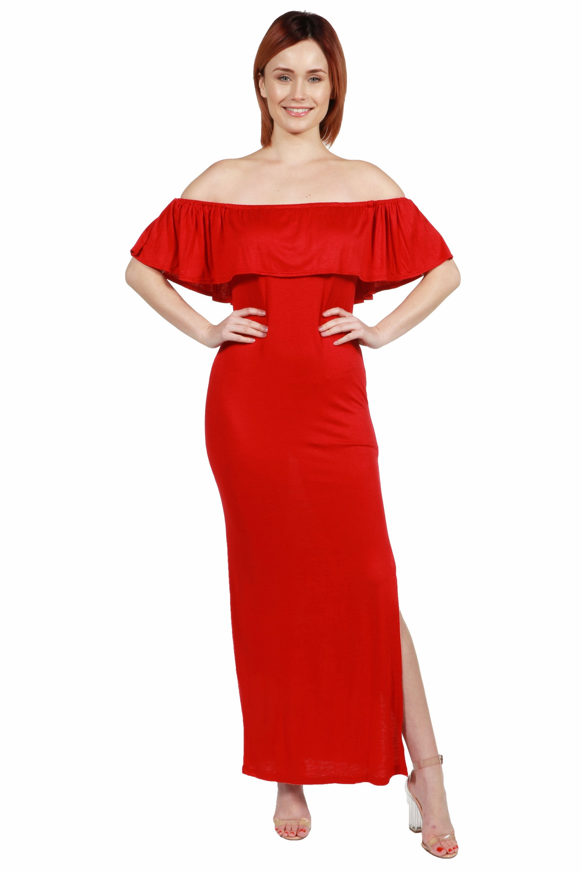 ruffle off the shoulder maxi dress