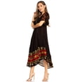 thumbnail image 4 of Sakkas Elisha Mid Length Batik Caftan Embroidered Cap Sleeves Floral Pattern - Black / Red - One Size, 4 of 5