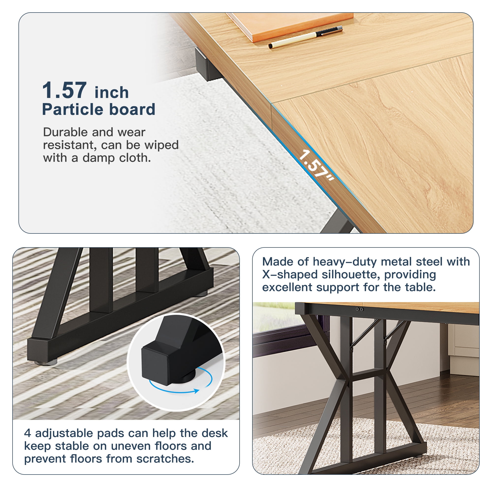 Demi Bonn 71" Farmhouse Dining Table, Wood Rustic Kitchen Table for 6 People, Large Rectangular Dinner Table for Dining Room, Home Office, Living Room Furniture, Beige & Black