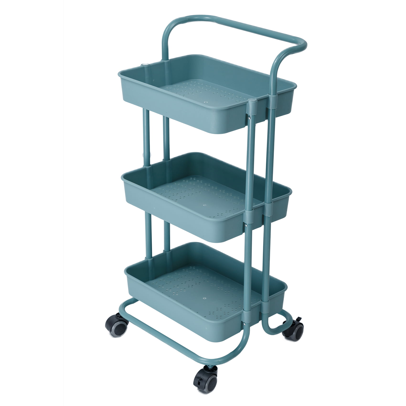 White Ceeyali 3-Tier Rolling Utility Cart Storage Shelf Multifunction Organizer Storage Cart with Handle and Lockable Wheels and 3PCS Cup for Home Kitchen,Bathroom,Office,Laundry Room etc.