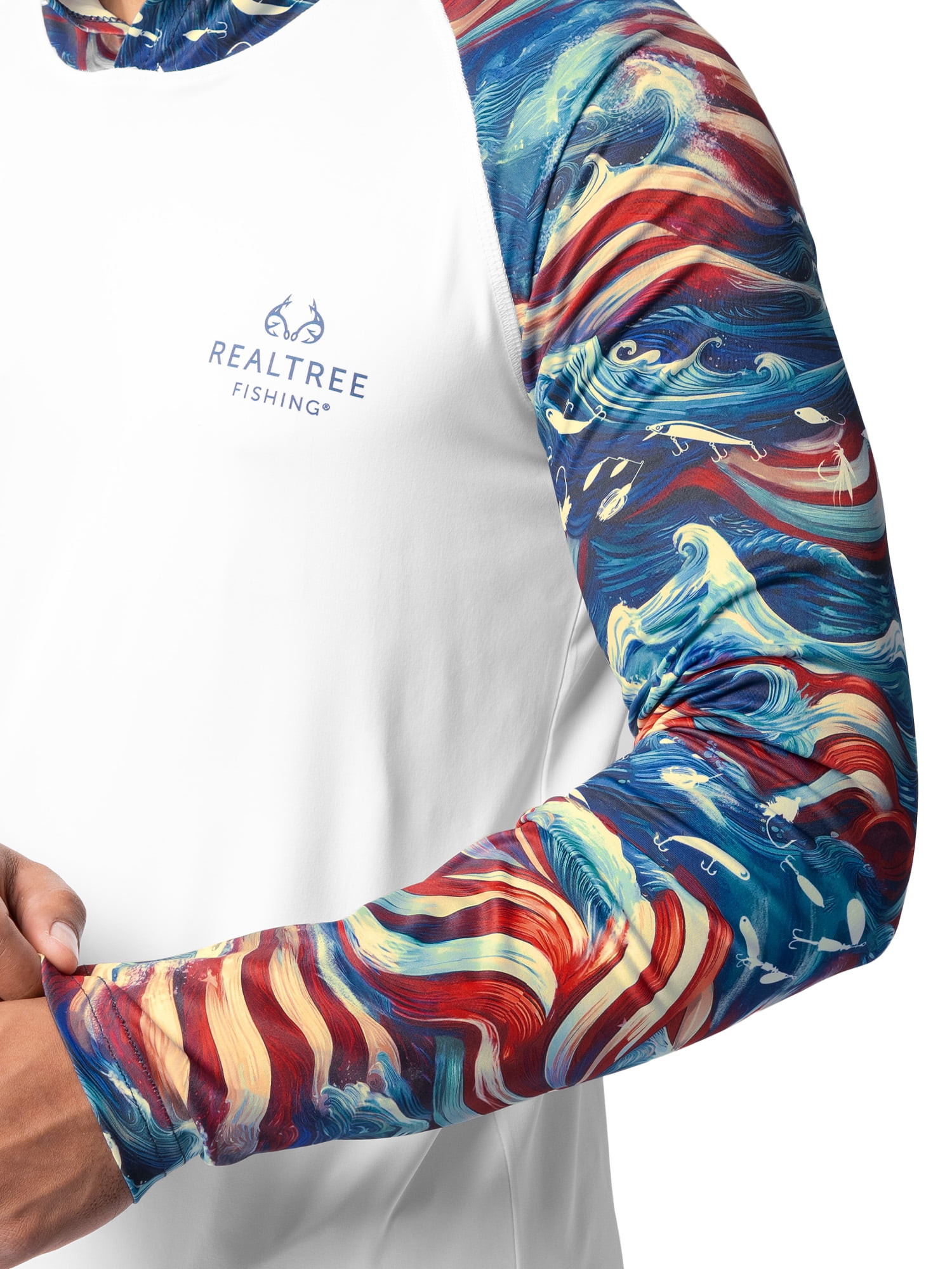 Realtree Men's Fishing Flex Americana UPF30 Long Sleeve Performance Hooded Shirt, Size S-3XL