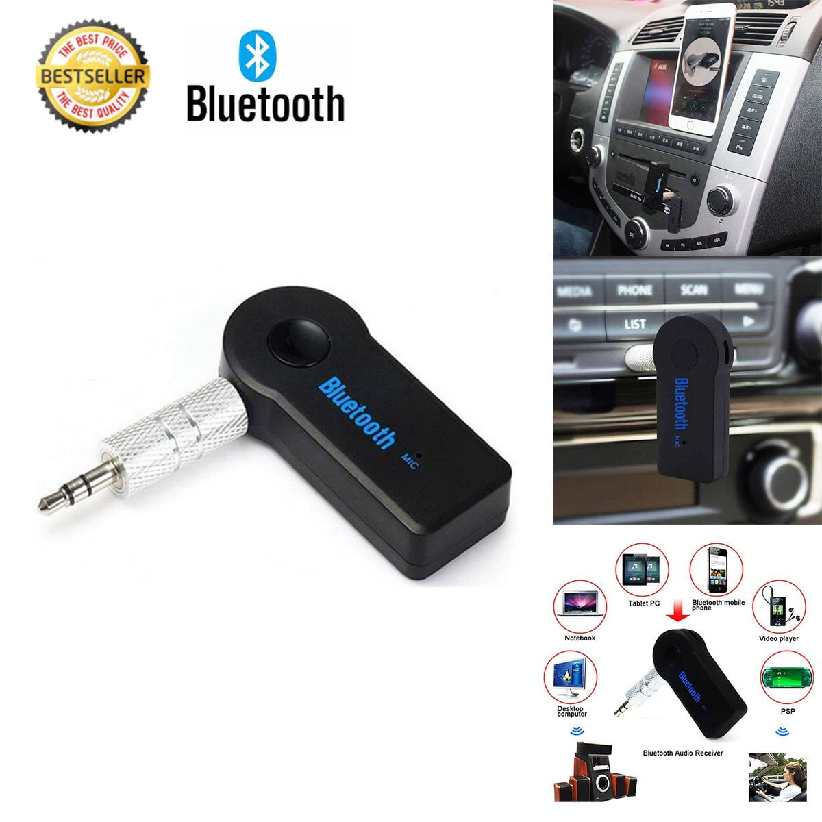 Wireless Bluetooth 3.5mm Audio Stereo Adapter Car AUX Home Music Receiver Dongle 