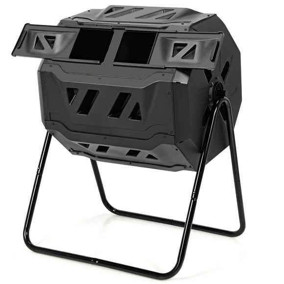 Patiojoy Tumbling Composter Dual Rotating Batch Compost Bin 40 Gallon Black