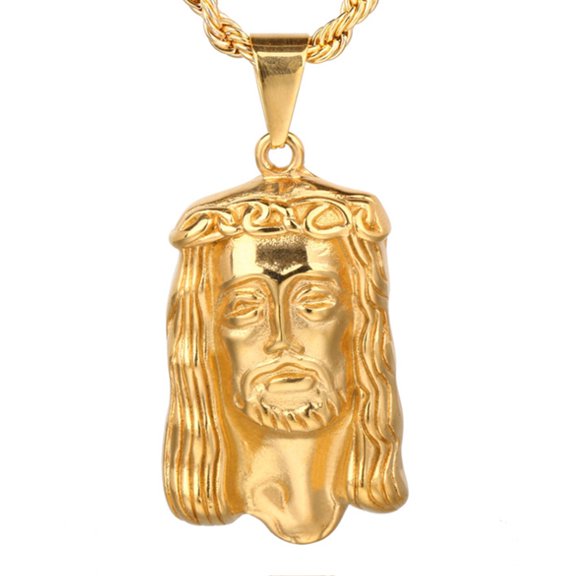 Hip Hop 14K Yellow Gold Jesus Head Face God Bless Pendants Necklaces Rope Chain Collier For Men Women Christian Jewelry Gift