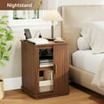 thumbnail image 6 of ONBRILL End Table with Charging Station, Square Side Table with Sliding Door & Storage, Mid-Century Modern Nightstand for Living Room, Bedroom, Walnut(1 Pc), 6 of 9