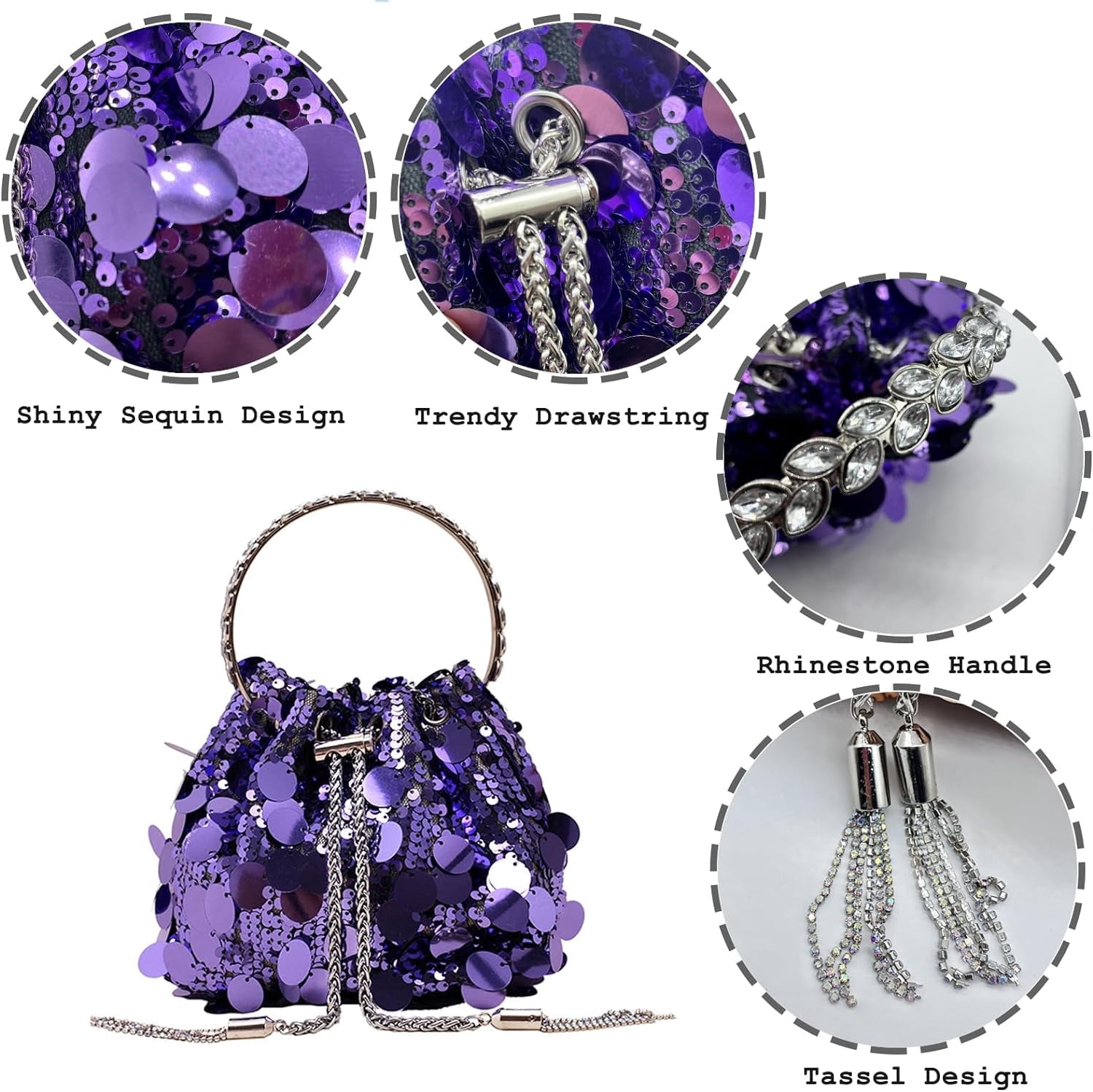 Sparkly Sequin Evening Handbags Purse for Women Glitter Clutch Crossbody Bag for Evening Wedding Party Prom