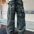thumbnail image 4 of LIIPEE Boys Cargo Pants Spring Summer Casual Stretch Elastic Waist Straight Wide Leg Denim Pants With Pockets Toddler Casual Parties Vacation Streetwear Daily Wear Pants,Camouflage,10-12 Years, 4 of 9