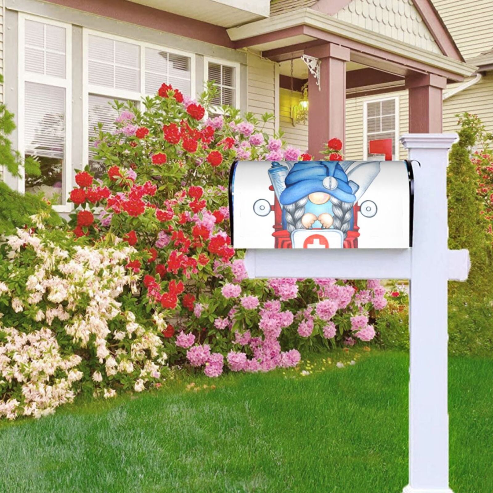 Logiee Medicine Gnome Truck Red Print Post Letter Box Wrap Decor, Mailbox Cover Suitable for Standard Mailbox and Large Size Mailbox,Outdoor Yard Decoration-25.5x21 in