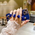 thumbnail image 5 of Strap Case for iPhone 14, Cute Luxury Plating Soft Flexible TPU with Love Heart Chain Bracelet Strap Holder Camera Protection Girly Women for Apple iPhone 14 6.1'' 2022 (Blue), 5 of 7