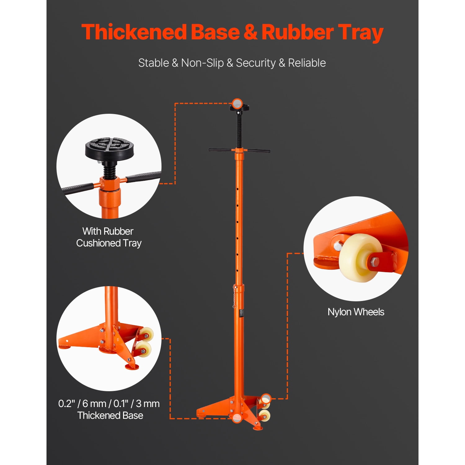 KFFKFF Support Stand for Underhoist 3/4 Ton Adjustable Height 38.4 to 75.4 in with Bearing Mounted Spin Handle Self-Locking,