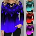 thumbnail image 4 of Gvmfive Women V Neck Long Sleeve Criss Cross Gradient Printed Casual T-Shirt Blouse Tops, 4 of 4