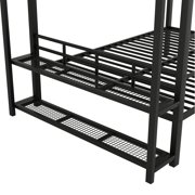 Euroco Metal Full over Full Bunk Bed wih Storage Shelves, Clothes Habnger and LED Light for Kids Teens Room, Black
