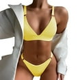 thumbnail image 1 of Women's Ribbed O-Ring String Padded Low Waisted Bikini Set Swimsuit, 1 of 5
