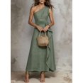 thumbnail image 6 of Womens Solid One Shoulder Sleeveless Ruffle Long Maxi Dress - Mint Green, 6 of 7