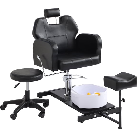 KIGOTY Pedicure Chair with Stool Massage Foot Bath, 360 Degree Swivel Foot Spa Chair, Hydraulic Pedicure Chair for Massage Shop, Pedicure Shop, Beauty Salons, Spa, Black