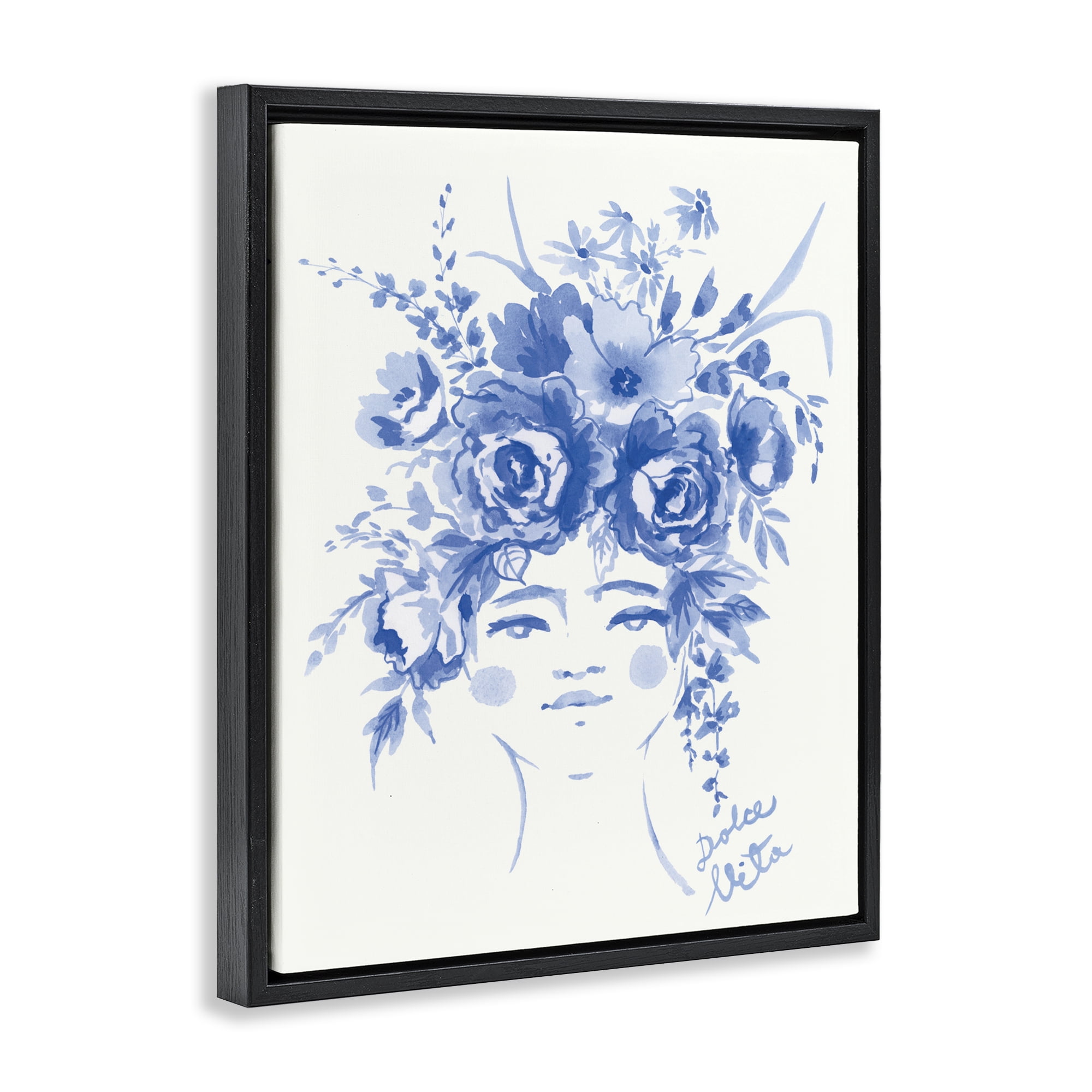 Stupell Industries Dolce Vita Woman with Roses Black Framed Floater Canvas Wall Art, design by Karolina Sato