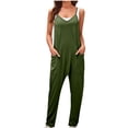 thumbnail image 2 of Gaecuw Dressy Jumpsuits for Women Sleeveless Cold Shoulder Spaghetti Strap Overall with Pockets V Neck Band Collar Solid Onesie One Piece Outfits Casual Long Pants Wide Leg Summer Romper Calf Length, 2 of 9