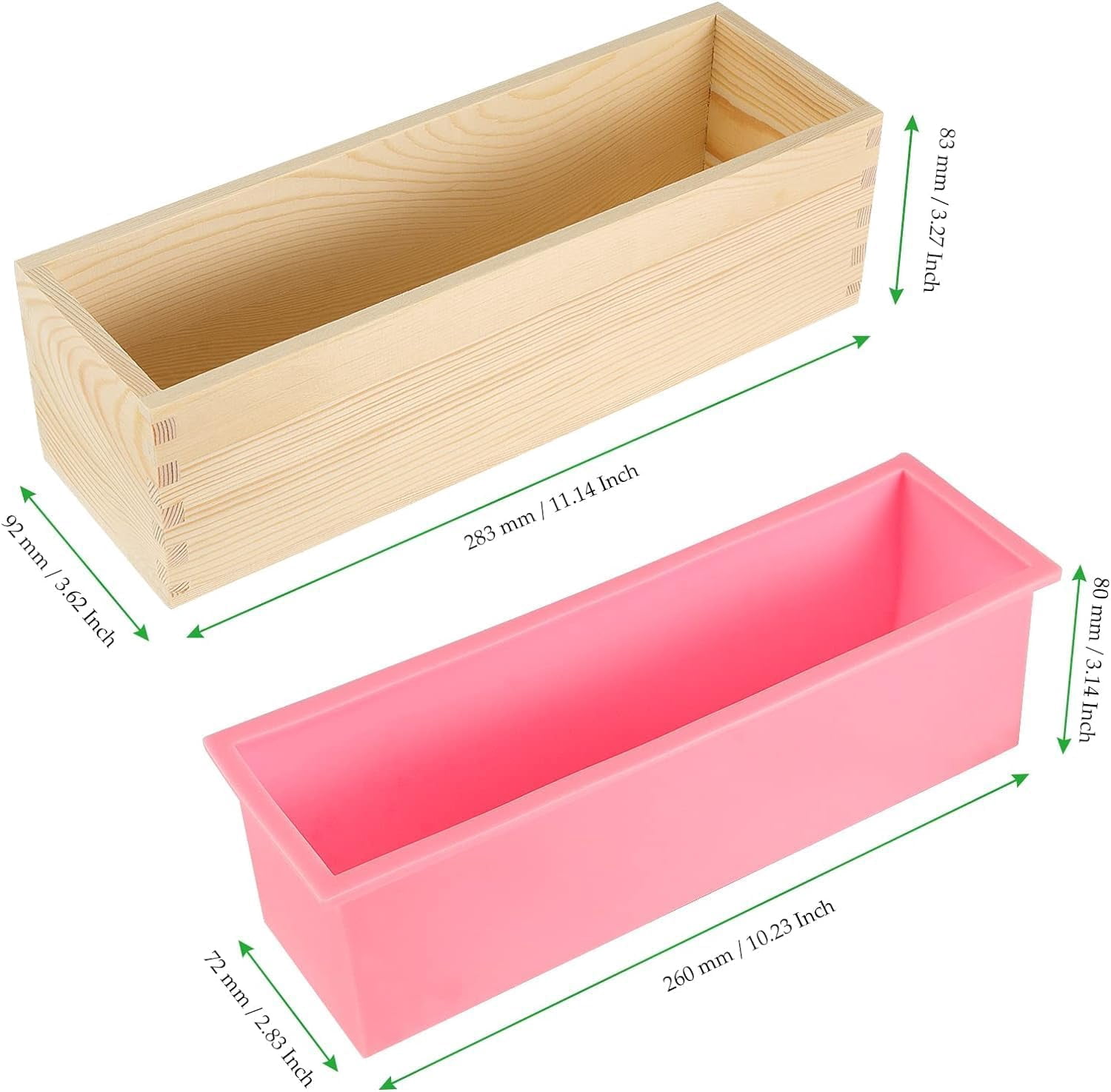 3PCS 47oz Silicone Soap Kit, Pink Rectangular Silicone Loaf Soap Making with 3 Wooden Boxes and 3 Lids, DIY Supplies for Soap Making