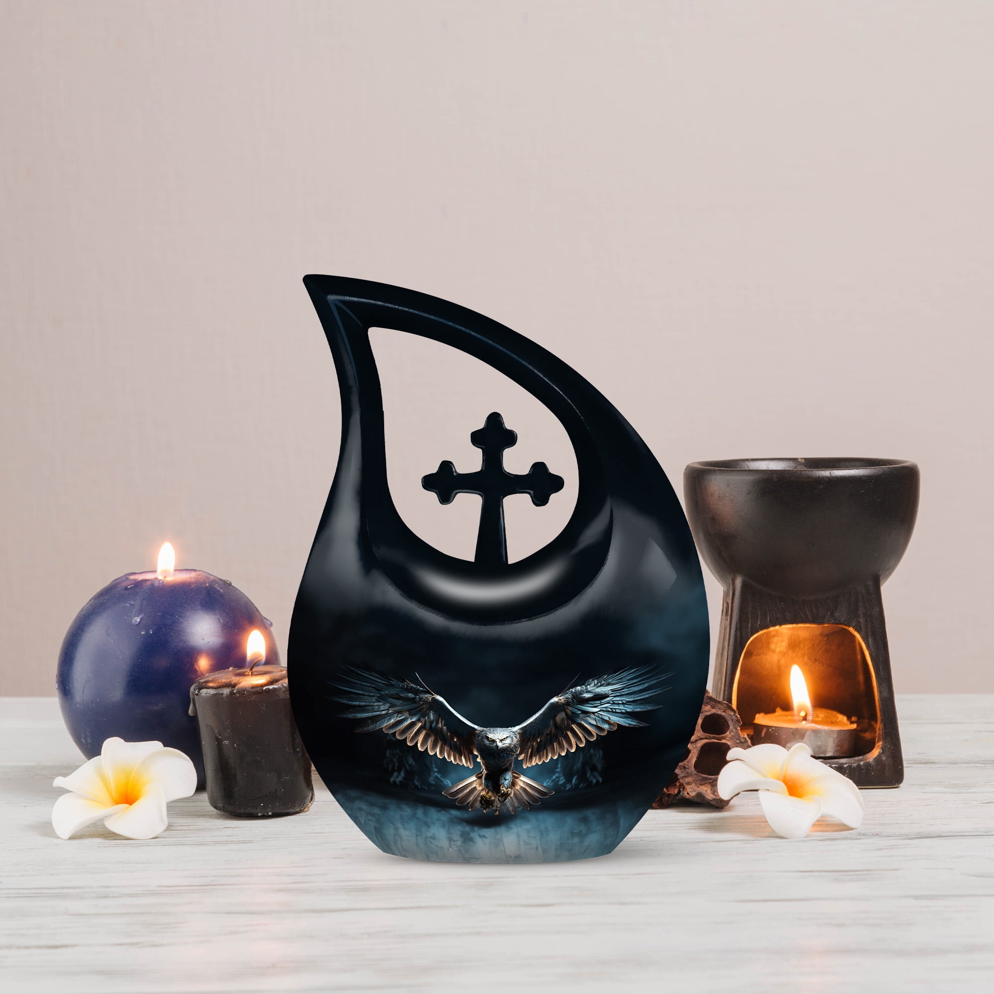 MUKTIVE Eagle Cremation Urns for Women and Men - Large Cross Drop Burial Urn for Adult Male Ashes - Black Funeral Urn for Daughter and Son - Memorial Gifts for Loss of Mom and Dad, 10 Inch