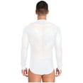 thumbnail image 2 of TSSOE Men Latin Dance Shirt Leotard Deep V Neck Sheer Mesh Jumpsuit Salsa Samba Cha Cha Tango Dance Top White M, 2 of 7