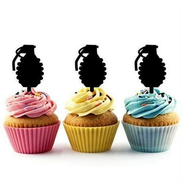 Whimsical Practicality's Hand Grenade Silhouette Acrylic Cupcake Toppers 12 pcs