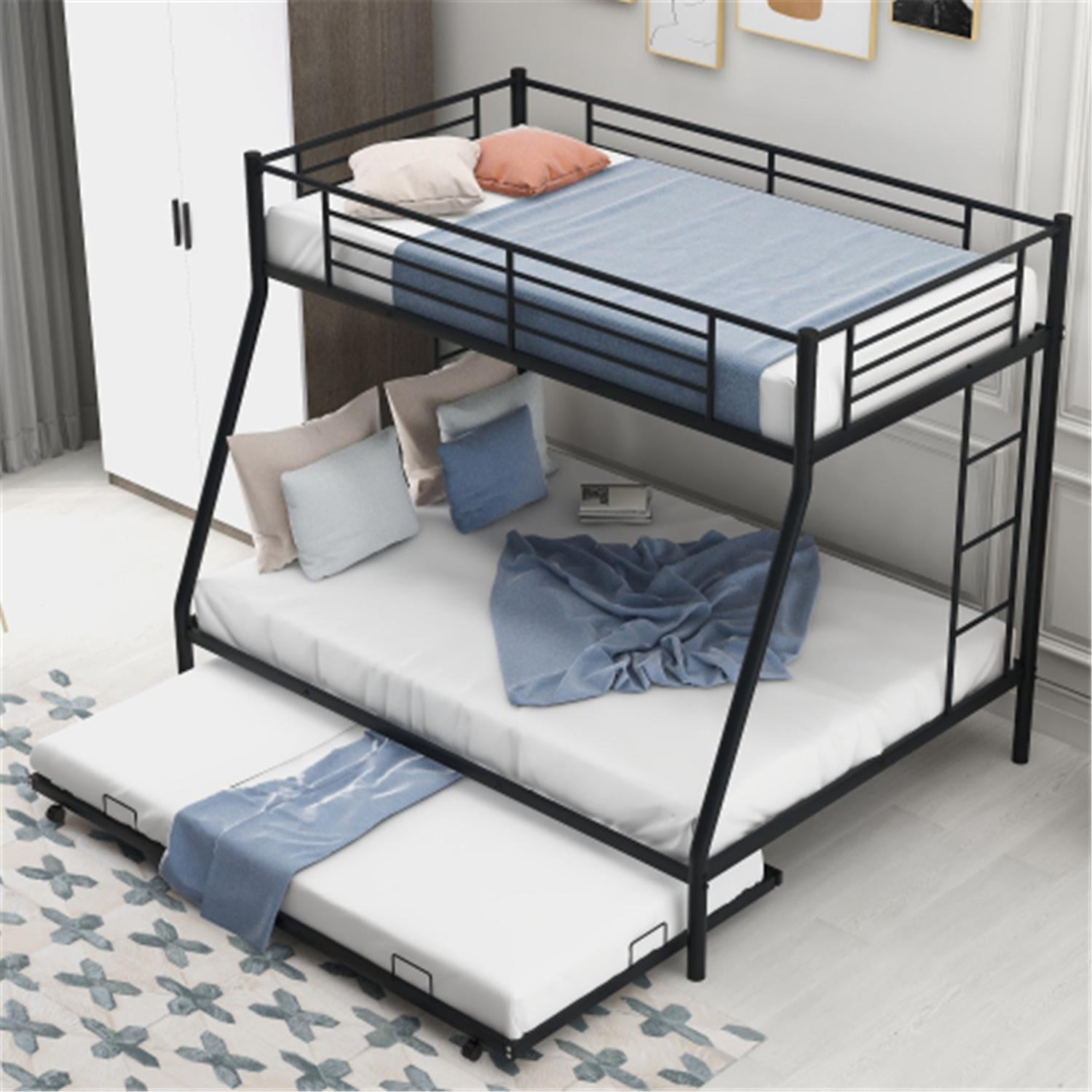 Twin Over Full Metal Bunk Beds with Trundle, Bunk Beds with Builtin