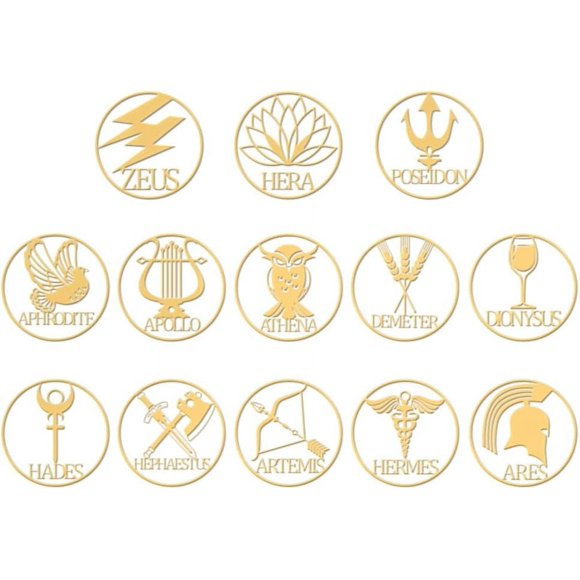 OLYCRAFT 13pcs 1.6x1.6 Inch Greek Gods Symbol Stickers - Gold Metal Stickers for Scrapbooks, DIY Resin Crafts, Phone & Water Bottle Decor