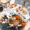 thumbnail image 4 of Round Table Cover 36-44 Inch Pumpkins Fall Waterproof Reusable Table Cloth Round Fitted Vinyl Tablecloth with Elastic Edged for Parties Outdoors, Thanksgiving Leaves Floral Checkered, 4 of 9