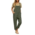 thumbnail image 3 of Fnooota Women's Overalls with Pockets, Casual Adjustable Straps Cotton Linen Loose Fit Summer Jumpsuits Army Green Size L, 3 of 8
