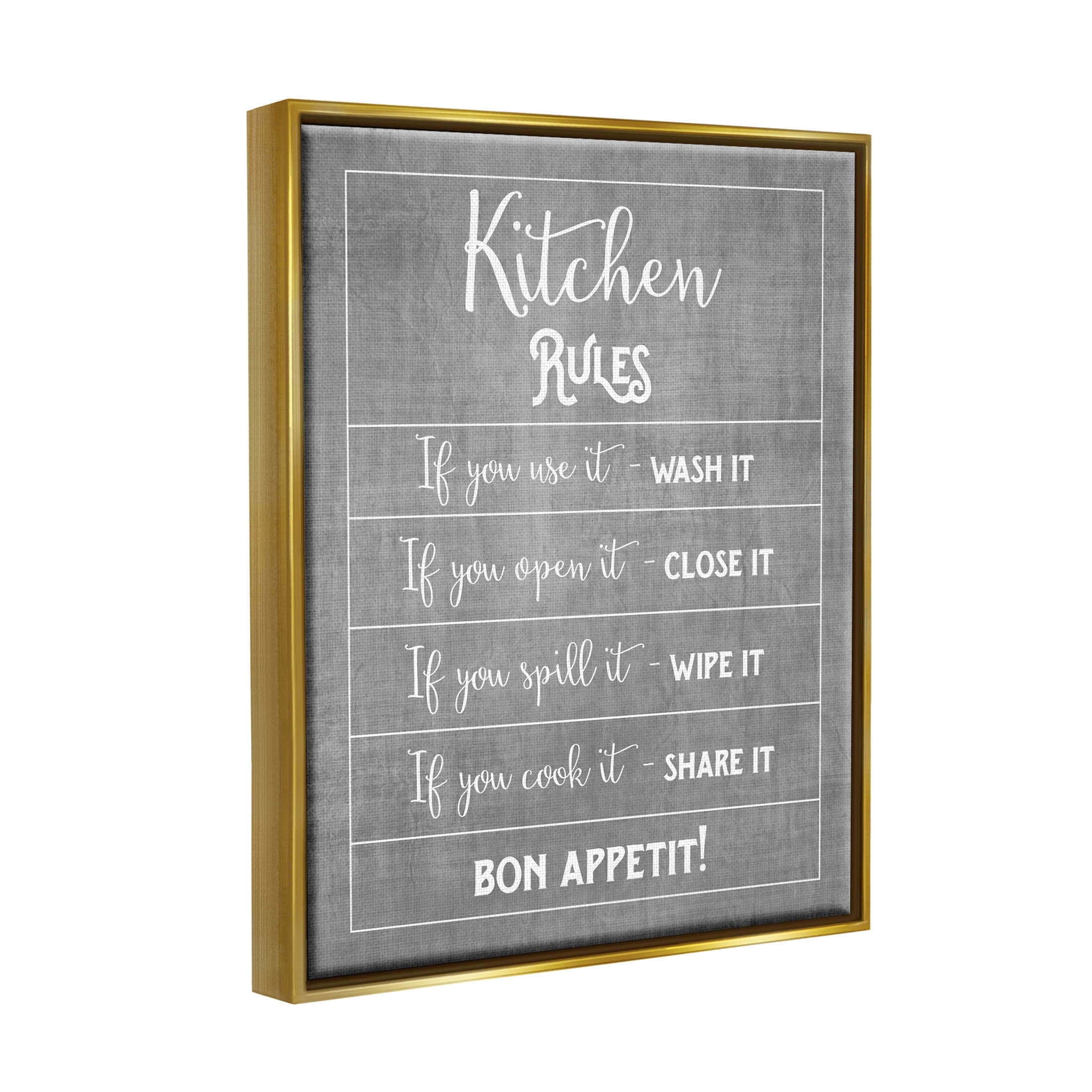 Kitchen Rules Bon Appetit Sign Typography Graphic Art Metallic Gold Framed Art Print Wall Art