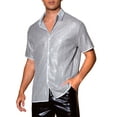 thumbnail image 4 of INSPIRE CHIC Sequins Shirts for Men's Retro Button Down Short Sleeve Party Glitter Shirt S Silver, 4 of 6
