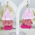 thumbnail image 4 of AeraVida Amazing Layered Triple Stack of Pink Tassels & Brass Dangle Earrings, 4 of 7