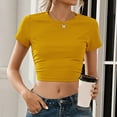 thumbnail image 6 of RKZDSR Womens Crop Top Summer Fashion Y2k Tops Ribbed Slim Fit Tank Top Casual Round Neck Tees Short Sleeve T Shirt Crewneck Y2K Ribbed Knit Slim Fit Crop Top Yellow L, 6 of 7