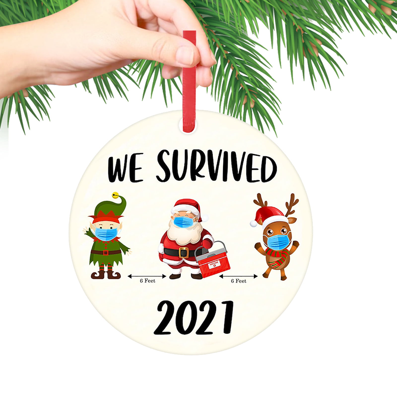 FUNDASTIC 2021 Christmas Ornaments Double-Sided Printed Ceramic Xmas Tree Decorations Hanging Ornament 2021 The One Where We were Quarantined Holiday Decor Friends Quarantine Gift 