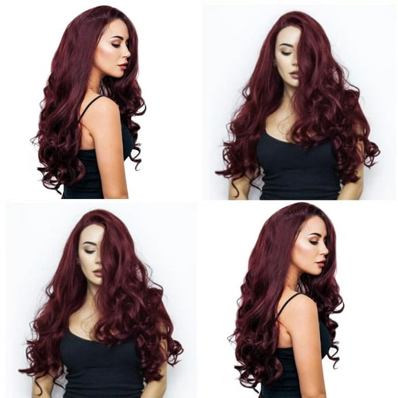 〖SUCS〗Long Curly Wavy Synthetic Wig Red Wine Natural Full Wigs For Women 25 Inches
