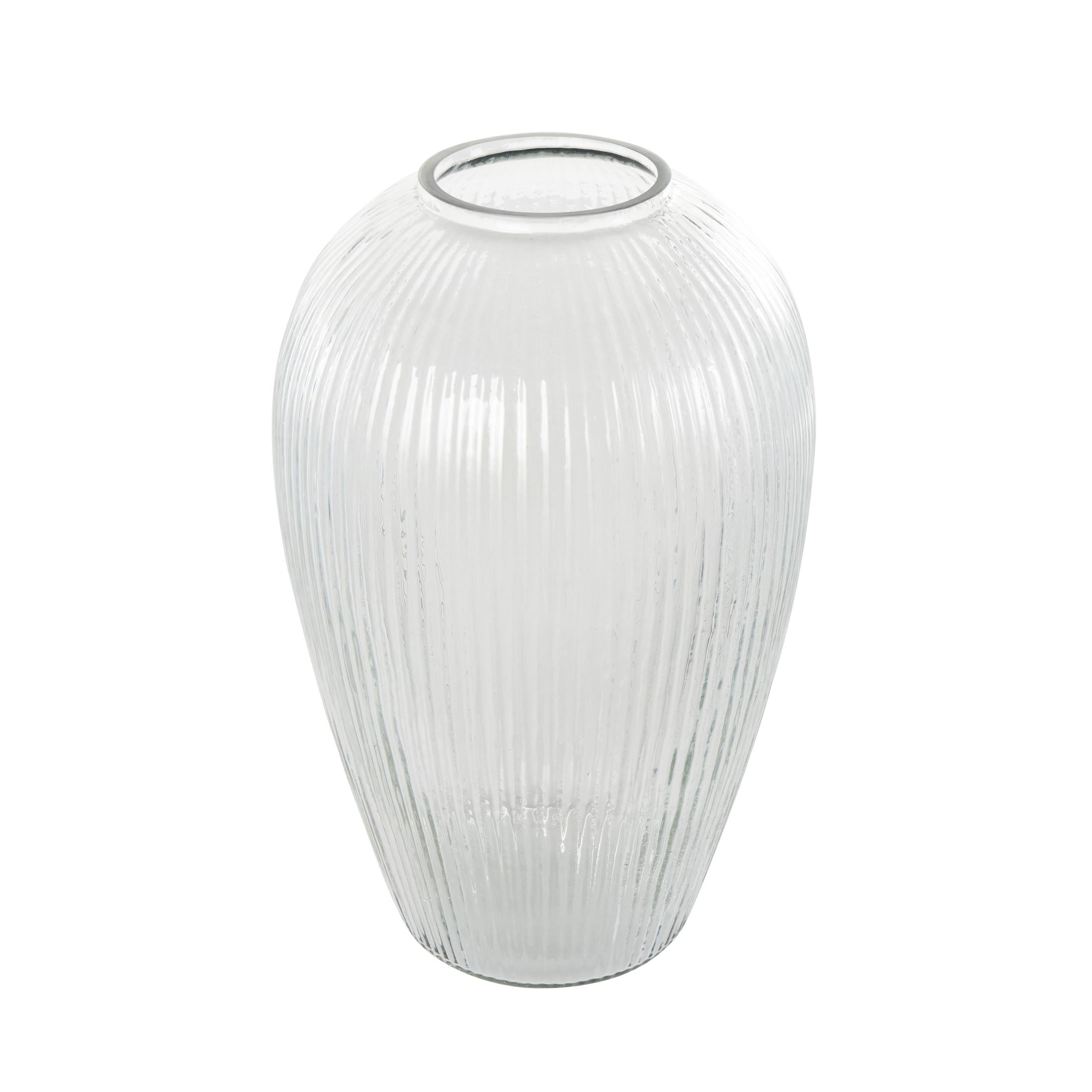 DecMode 14" Ribbed Glass Vase